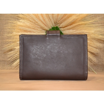 Portfel notatnik skórzany ciemnobrązowa z kwiatowym kolorowym haftem .